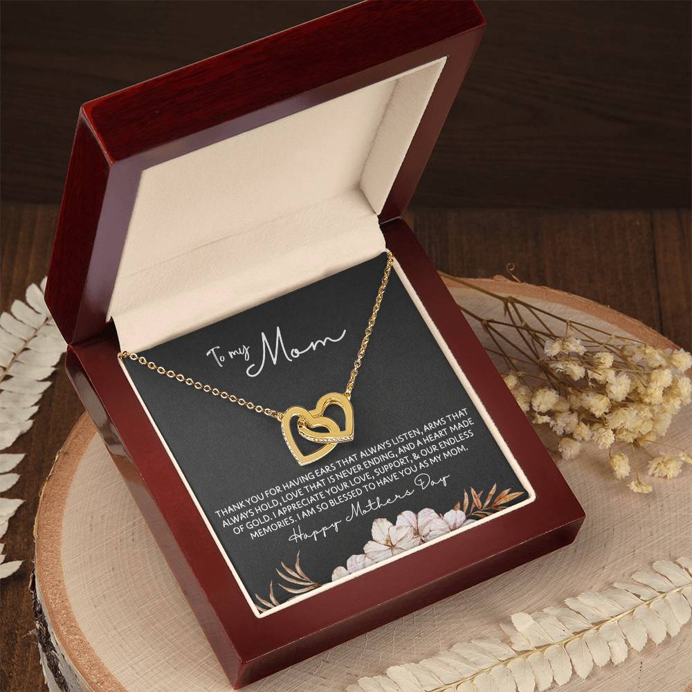 To Mom - Mother's Day Necklace - “I am So Bless to Have you as My Mom” - Interlocking Hearts Necklace Gift Set - Design Dark 10.3