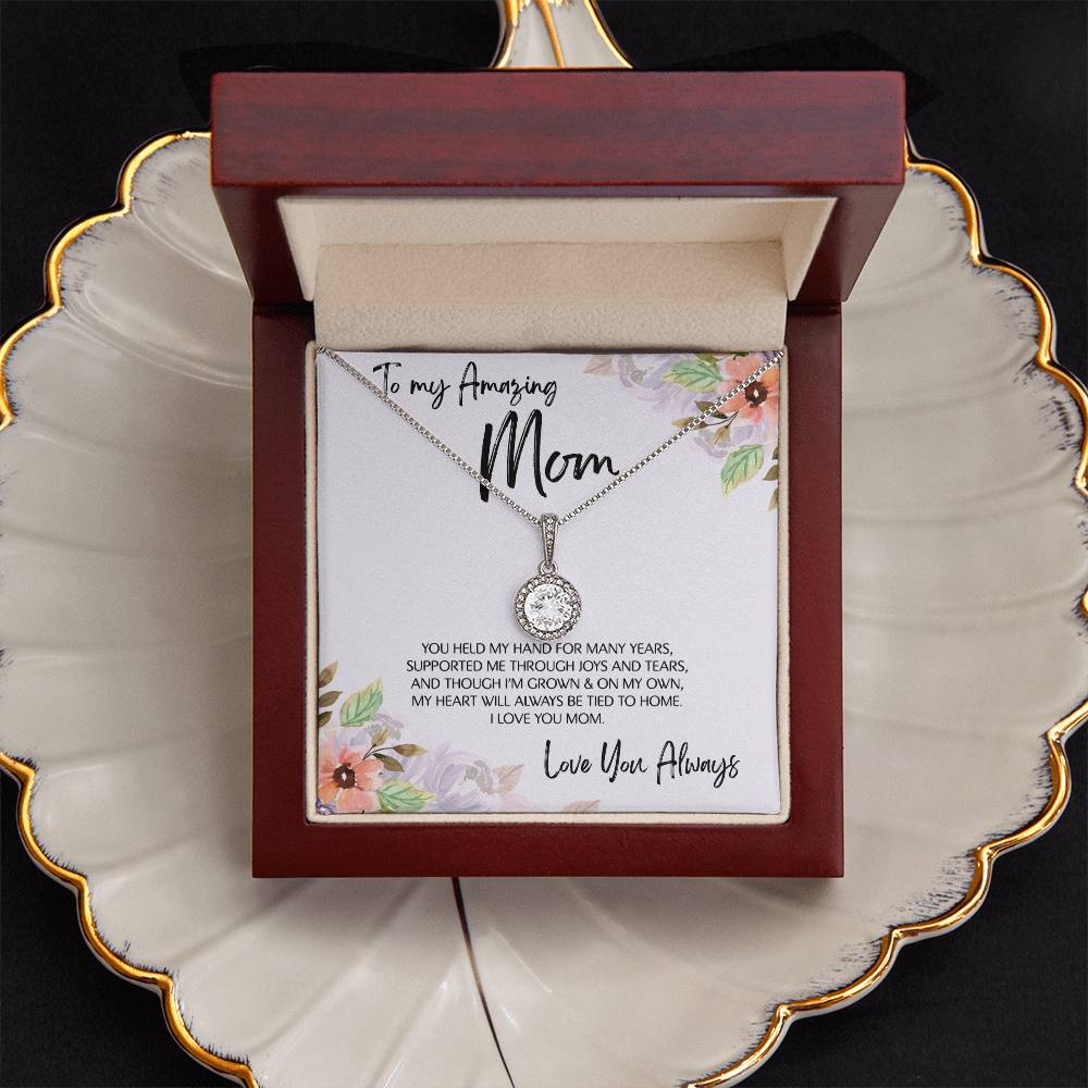 To Mom - Mother's Day Necklace - “My Heart Will Always Be Tied to Home” - Eternal Hope Necklace Gift Set - Design Light 6.1