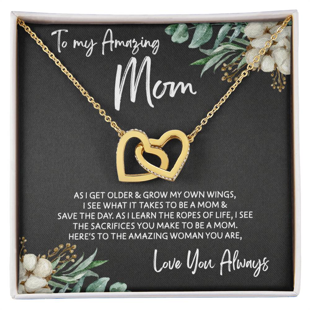 To Mom - Mother's Day Necklace - "Here's to an Amazing Woman" - Interlocking Hearts Necklace Gift Set - Design Dark 3.1