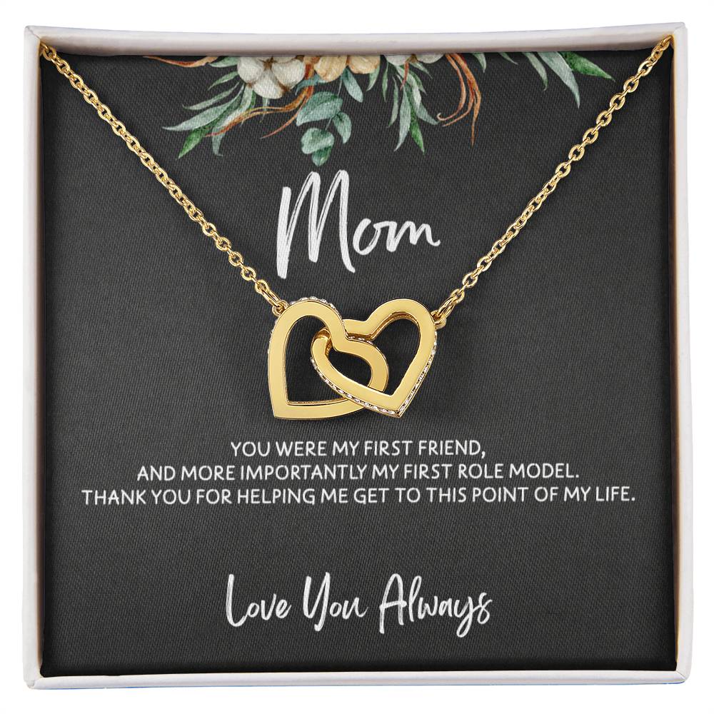 To Mom - Mother's Day Necklace - "You Were My First Friend" - Interlocking Hearts Necklace Gift Set - Design Dark 5.2