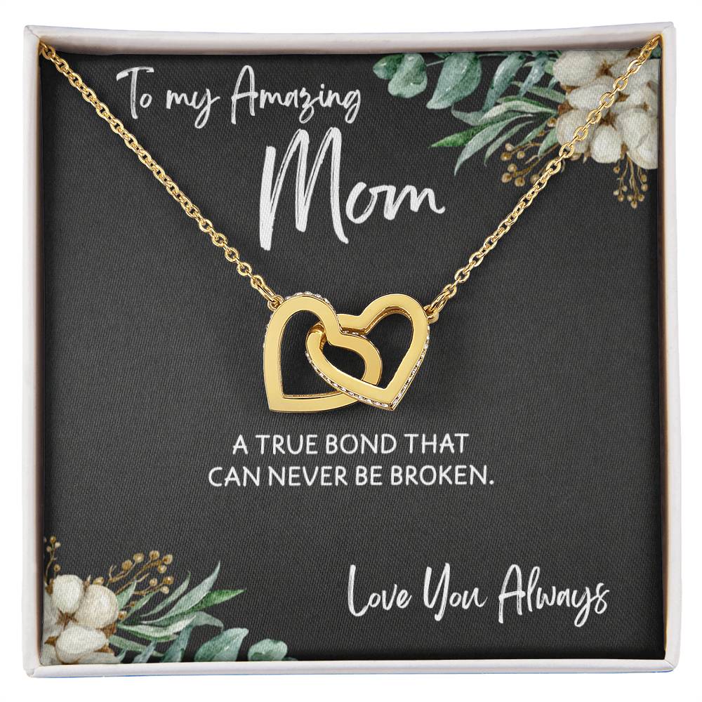 To Mom from Daughter - Mother's Day Necklace - “A True Bond That Can Never Be Broken” - Interlocking Hearts Necklace Gift Set - Design Dark 1.1