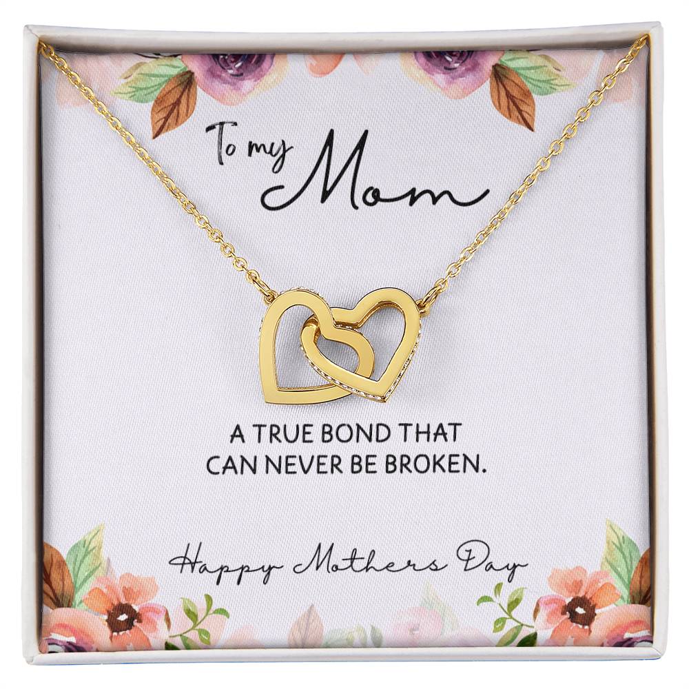 To Mom from Daughter - Mother's Day Necklace - “A True Bond That Can Never Be Broken” - Interlocking Hearts Necklace Gift Set - Design Light 1.3