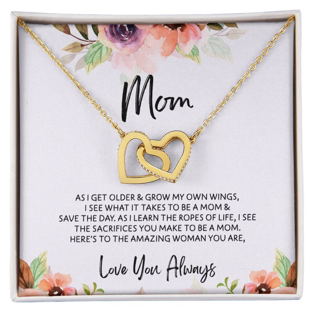 To Mom - Mother's Day Necklace - "Here's to an Amazing Woman" - Interlocking Hearts Necklace Gift Set - Design Light 3.2