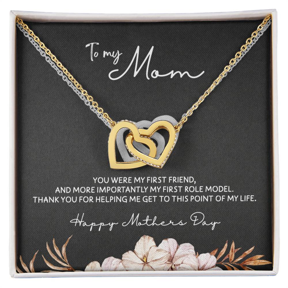 To Mom - Mother's Day Necklace - "You Were My First Friend" - Interlocking Hearts Necklace Gift Set - Design Dark 5.3