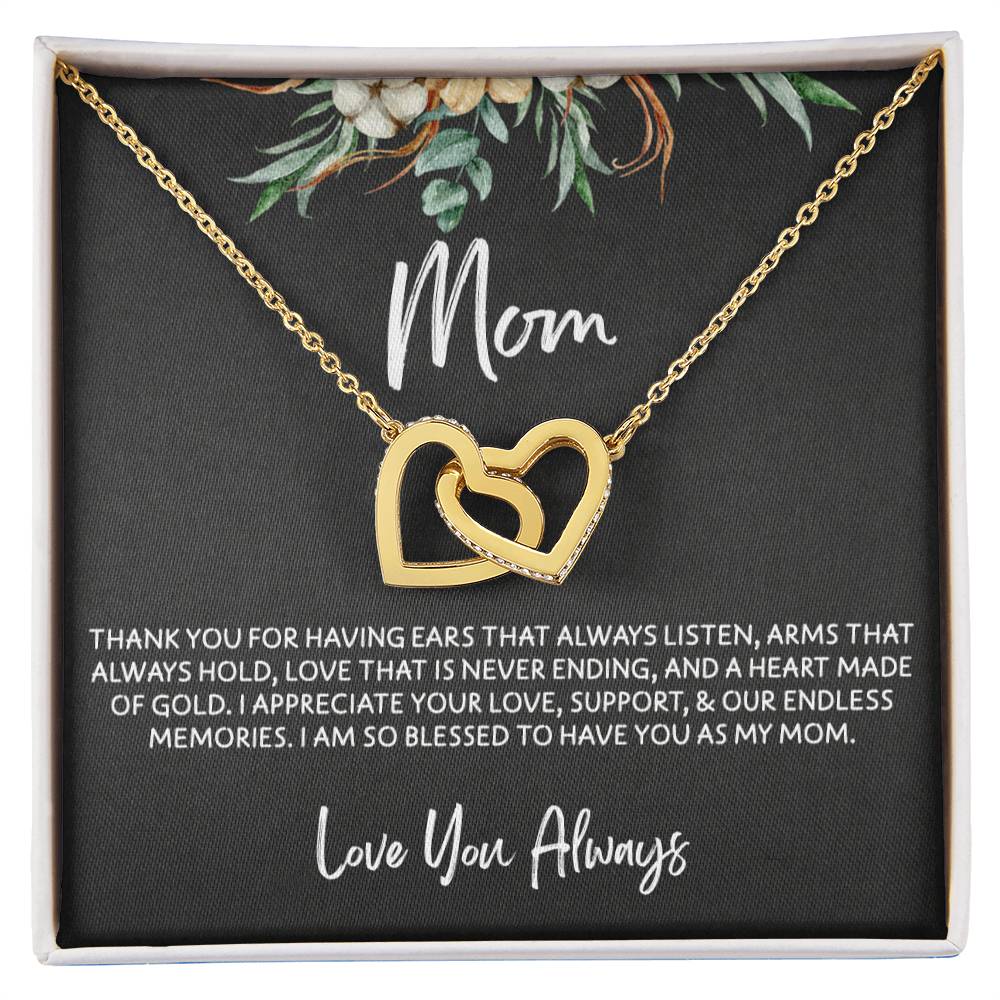 To Mom - Mother's Day Necklace - “I am So Bless to Have you as My Mom” - Interlocking Hearts Necklace Gift Set - Design Dark 10.2
