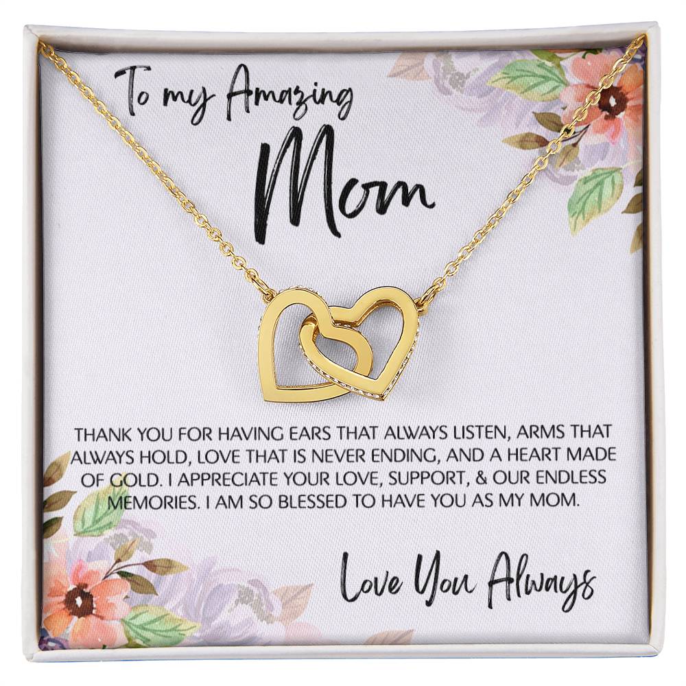 To Mom - Mother's Day Necklace - “I am So Bless to Have you as My Mom” - Interlocking Hearts Necklace Gift Set - Design Light 10.1