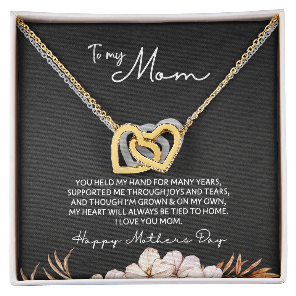 To Mom - Mother's Day Necklace - “My Heart Will Always Be Tied to Home” - Interlocking Hearts Necklace Gift Set - Design Dark 6.3