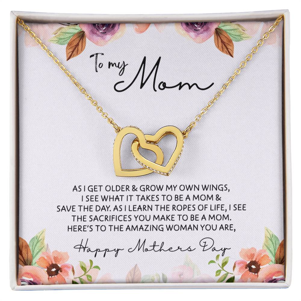 To Mom - Mother's Day Necklace - "Here's to an Amazing Woman" - Interlocking Hearts Necklace Gift Set - Design Light 3.3