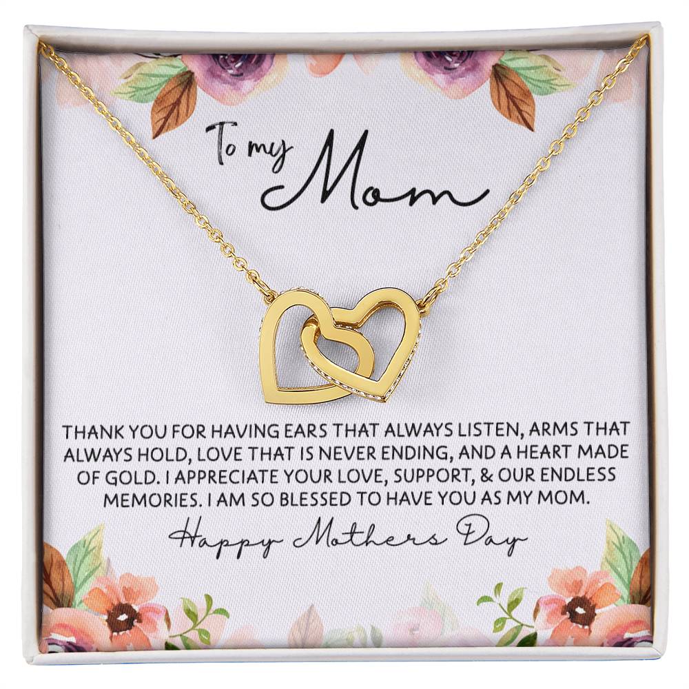 To Mom - Mother's Day Necklace - “I am So Bless to Have you as My Mom” - Interlocking Hearts Necklace Gift Set - Design Light 10.3