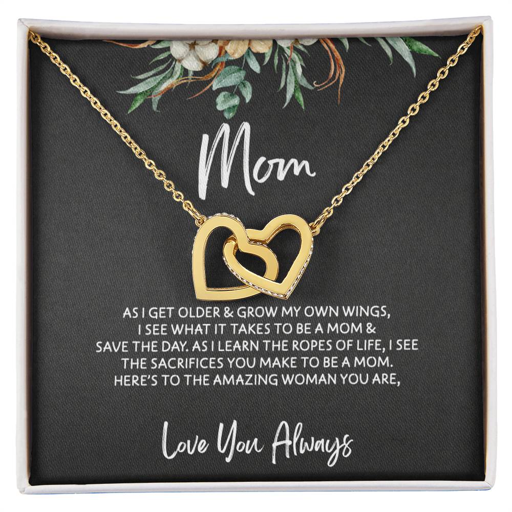 To Mom - Mother's Day Necklace - "Here's to an Amazing Woman" - Interlocking Hearts Necklace Gift Set - Design Dark 3.2