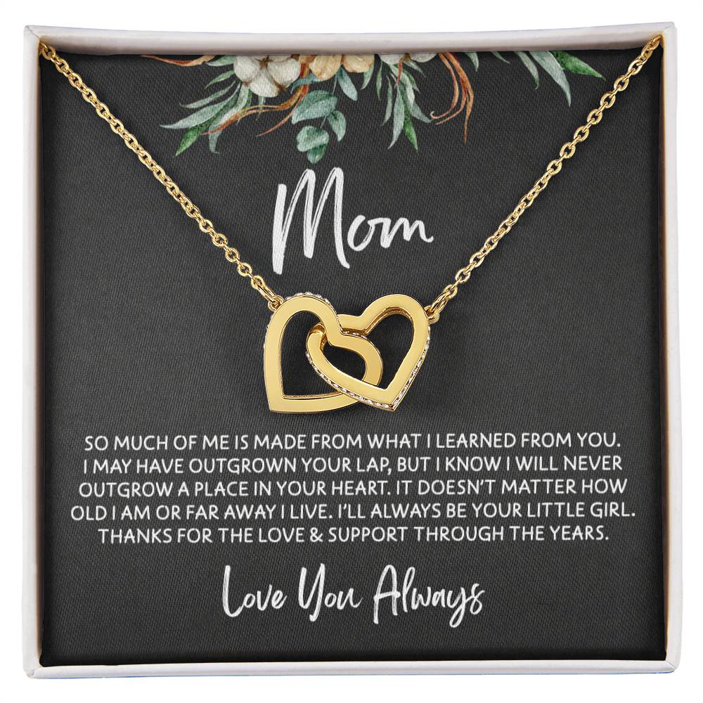 To Mom - Mother's Day Necklace - "I'll Always Be Your Little Girl" - Interlocking Hearts Necklace Gift Set - Design Dark 4.2