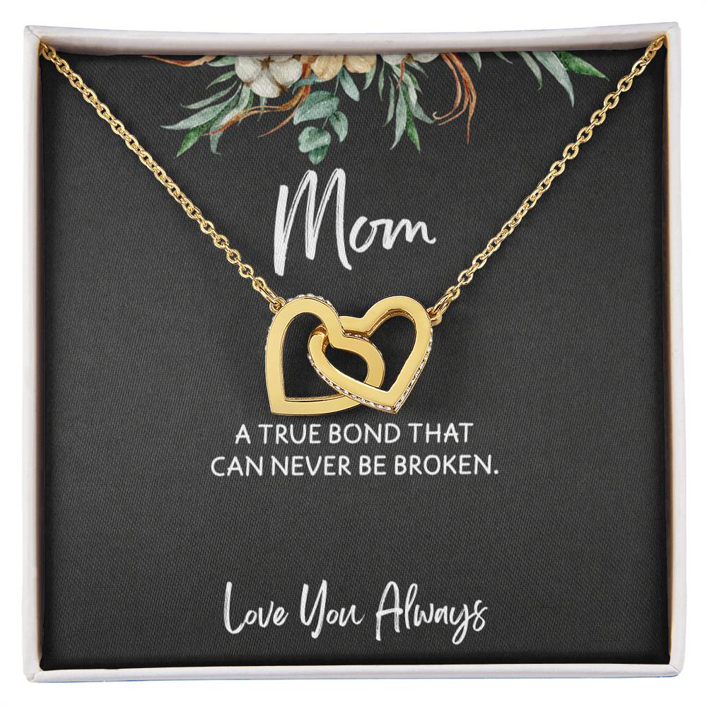 To Mom from Daughter - Mother's Day Necklace - “A True Bond That Can Never Be Broken” - Interlocking Hearts Necklace Gift Set - Design Dark 1.2