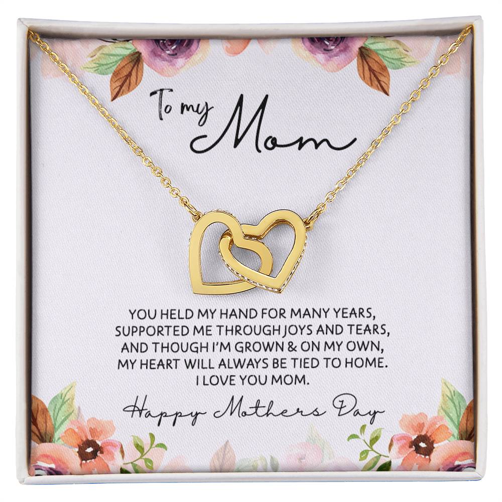 To Mom - Mother's Day Necklace - “My Heart Will Always Be Tied to Home” - Interlocking Hearts Necklace Gift Set - Design Light 6.3