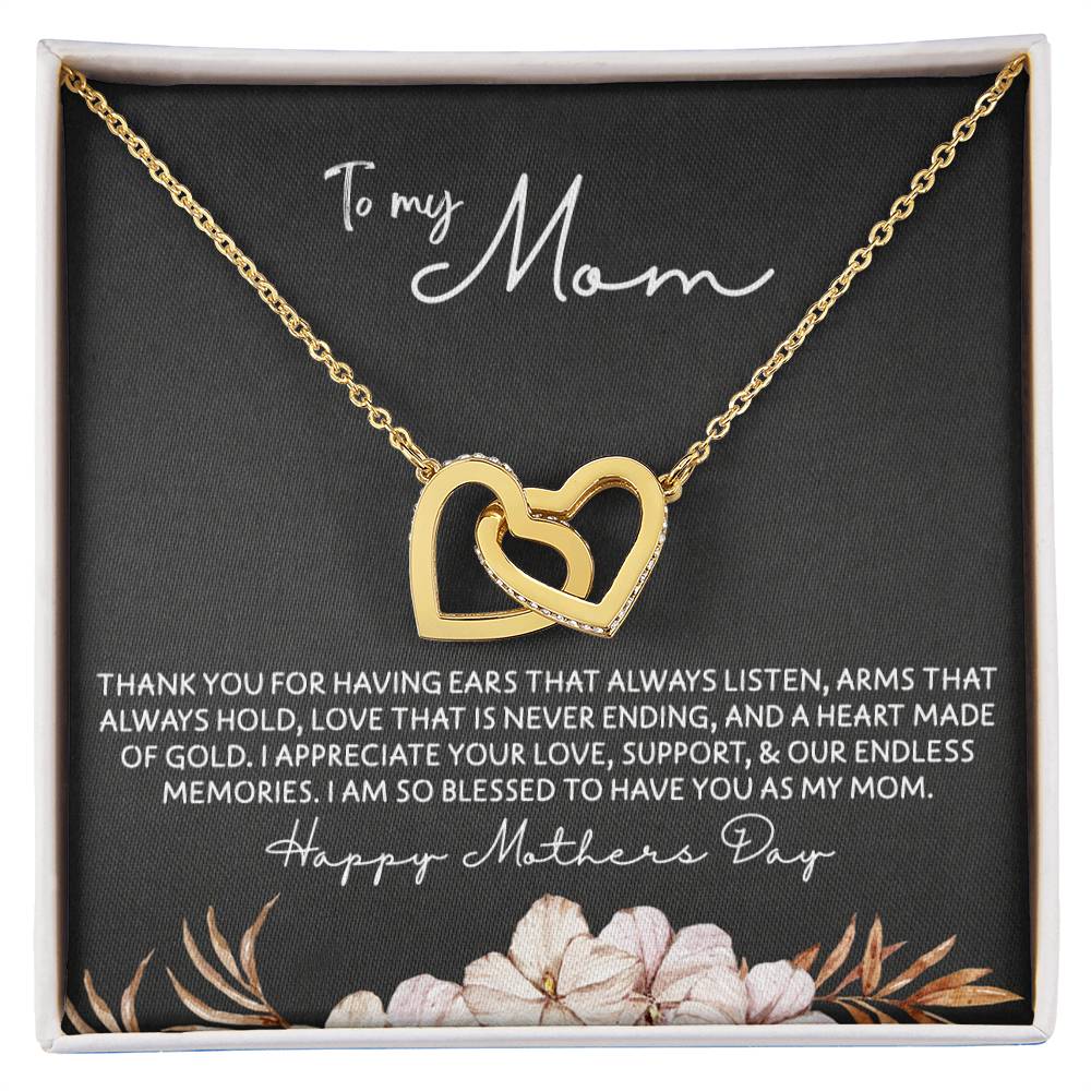 To Mom - Mother's Day Necklace - “I am So Bless to Have you as My Mom” - Interlocking Hearts Necklace Gift Set - Design Dark 10.3