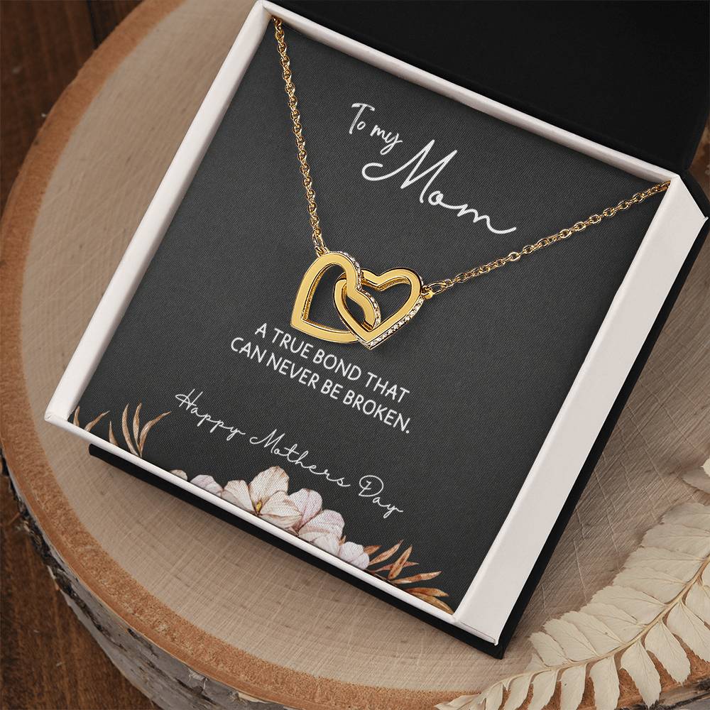 To Mom from Daughter - Mother's Day Necklace - “A True Bond That Can Never Be Broken” - Interlocking Hearts Necklace Gift Set - Design Dark 1.3