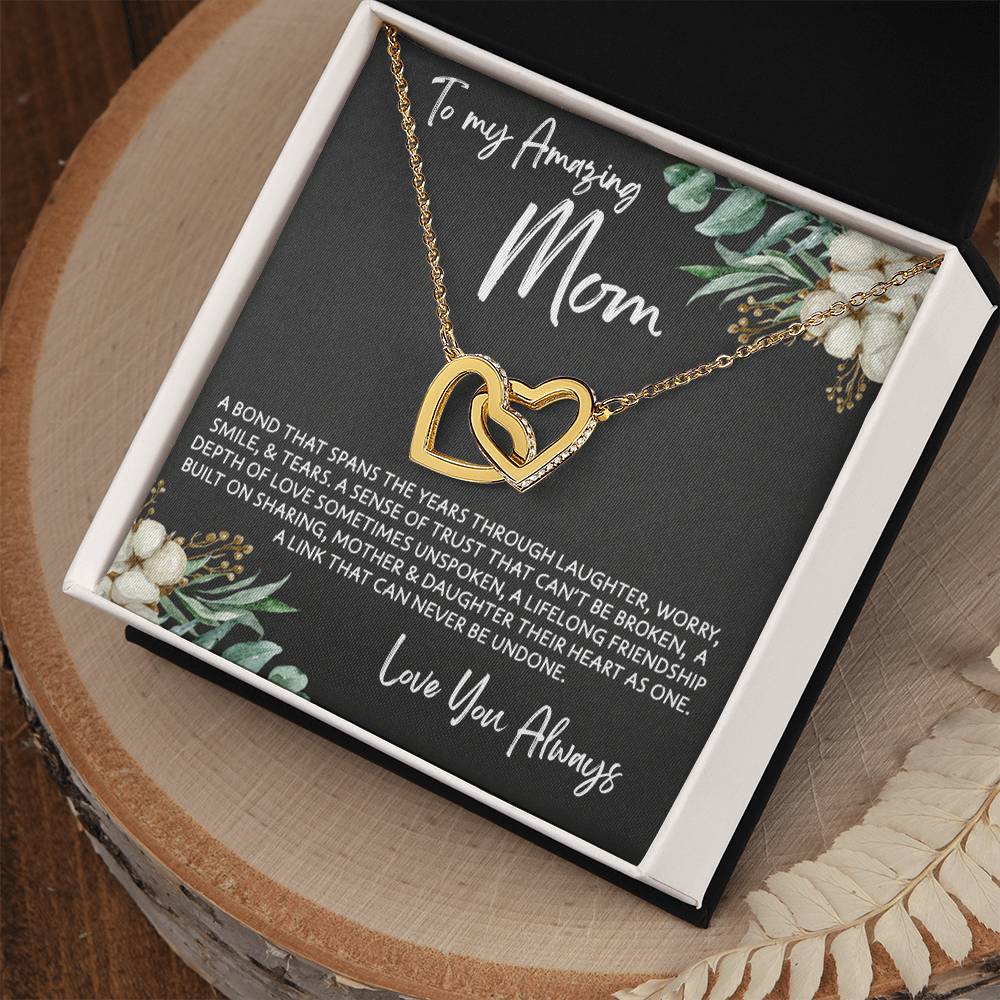 To Mom from Daughter - Mother's Day Necklace - “Link that Can Never Be Undone” - Interlocking Hearts Necklace Gift Set - Design Dark 10.1