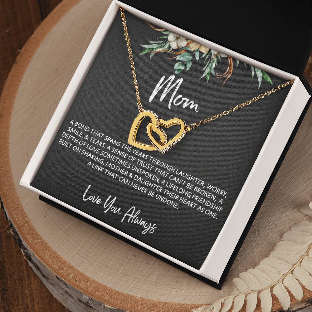 To Mom from Daughter - Mother's Day Necklace - “Link that Can Never Be Undone” - Interlocking Hearts Necklace Gift Set - Design Dark 10.2