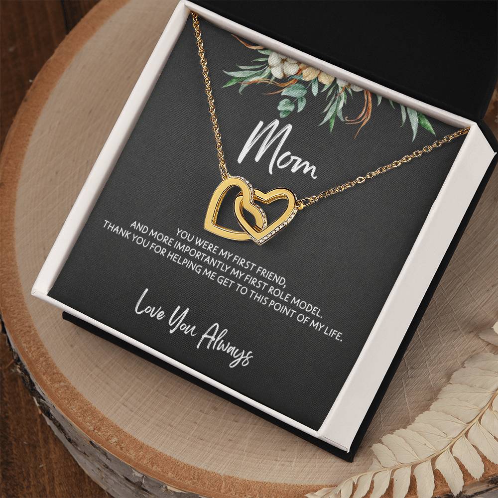 To Mom - Mother's Day Necklace - "You Were My First Friend" - Interlocking Hearts Necklace Gift Set - Design Dark 5.2