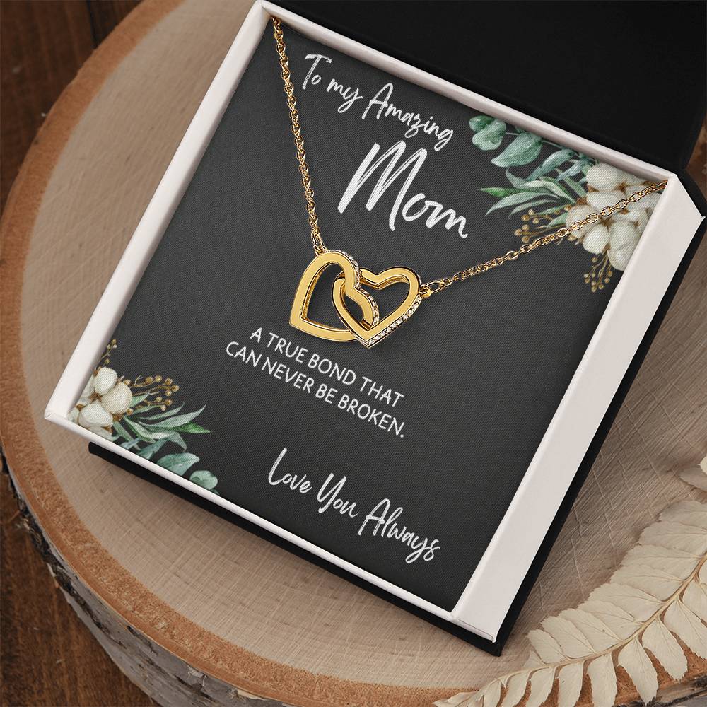 To Mom from Daughter - Mother's Day Necklace - “A True Bond That Can Never Be Broken” - Interlocking Hearts Necklace Gift Set - Design Dark 1.1