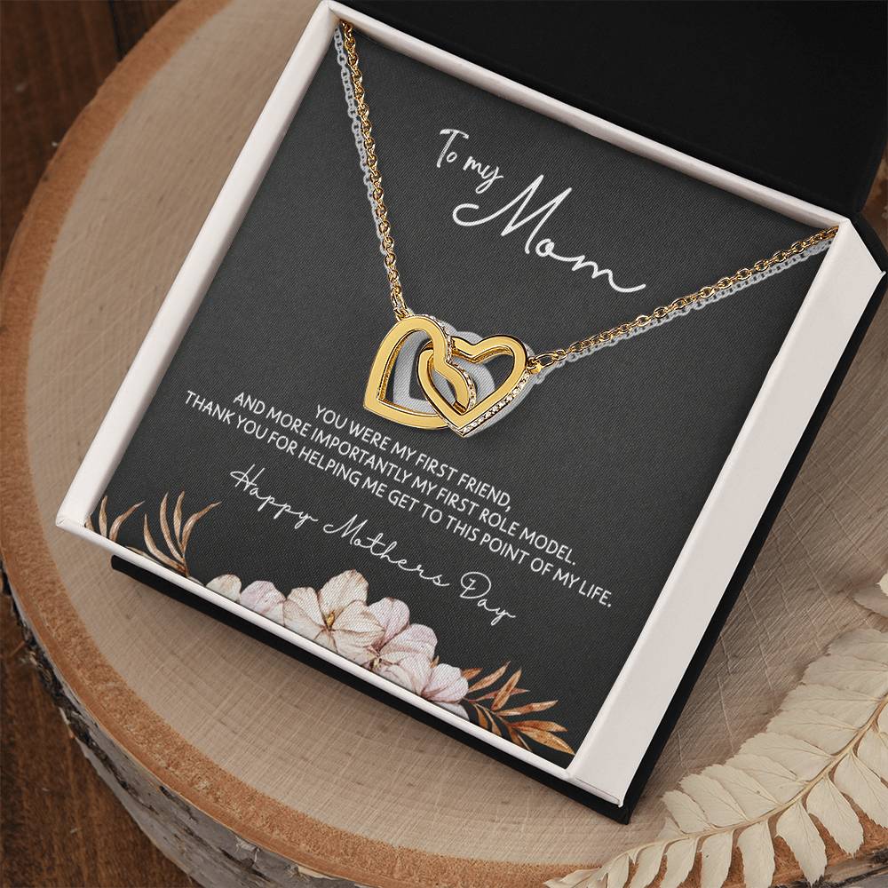 To Mom - Mother's Day Necklace - "You Were My First Friend" - Interlocking Hearts Necklace Gift Set - Design Dark 5.3