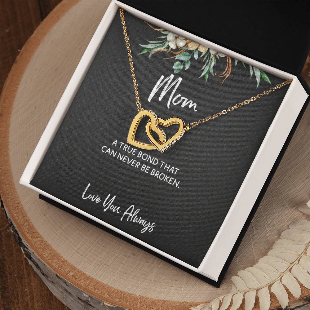To Mom from Daughter - Mother's Day Necklace - “A True Bond That Can Never Be Broken” - Interlocking Hearts Necklace Gift Set - Design Dark 1.2
