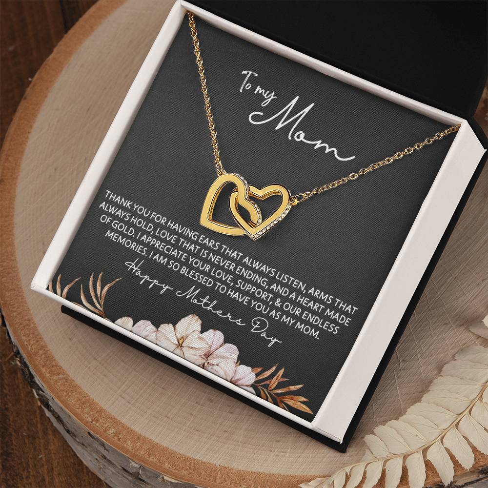 To Mom - Mother's Day Necklace - “I am So Bless to Have you as My Mom” - Interlocking Hearts Necklace Gift Set - Design Dark 10.3