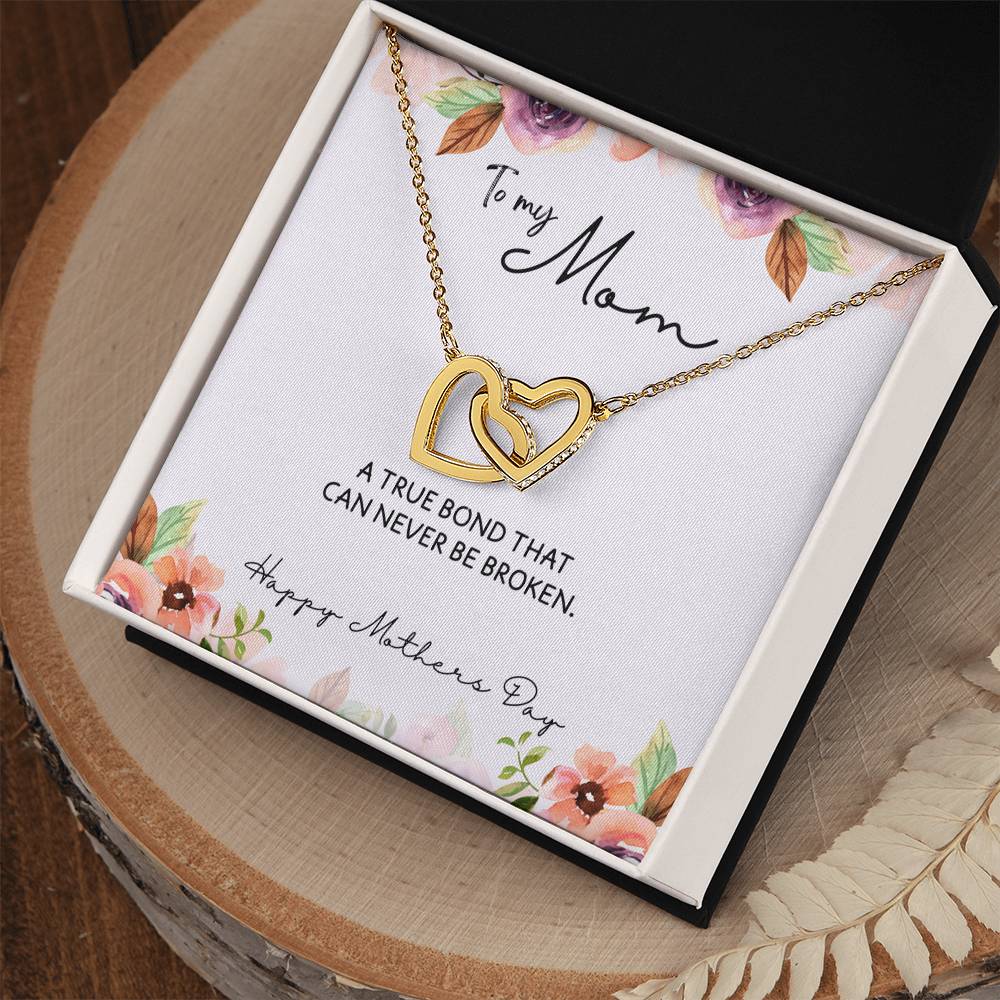 To Mom from Daughter - Mother's Day Necklace - “A True Bond That Can Never Be Broken” - Interlocking Hearts Necklace Gift Set - Design Light 1.3