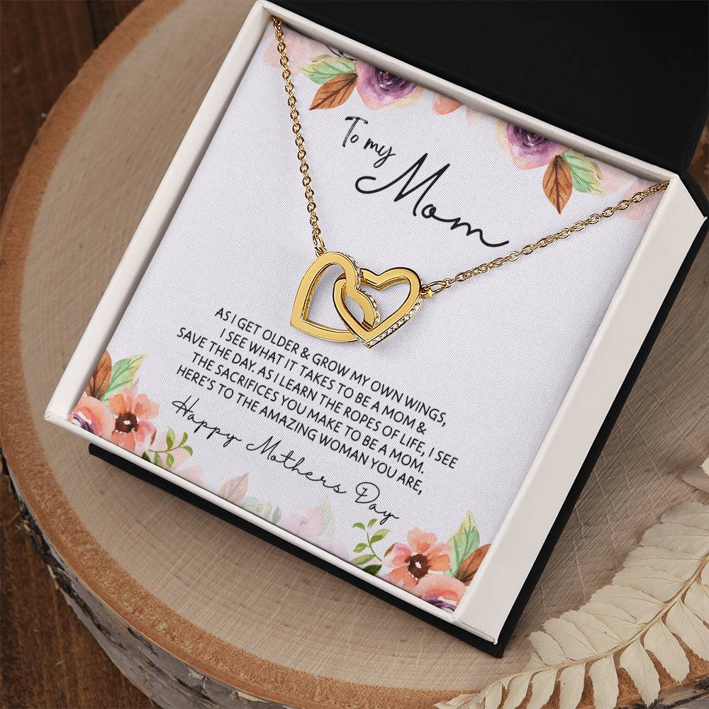 To Mom - Mother's Day Necklace - "Here's to an Amazing Woman" - Interlocking Hearts Necklace Gift Set - Design Light 3.3