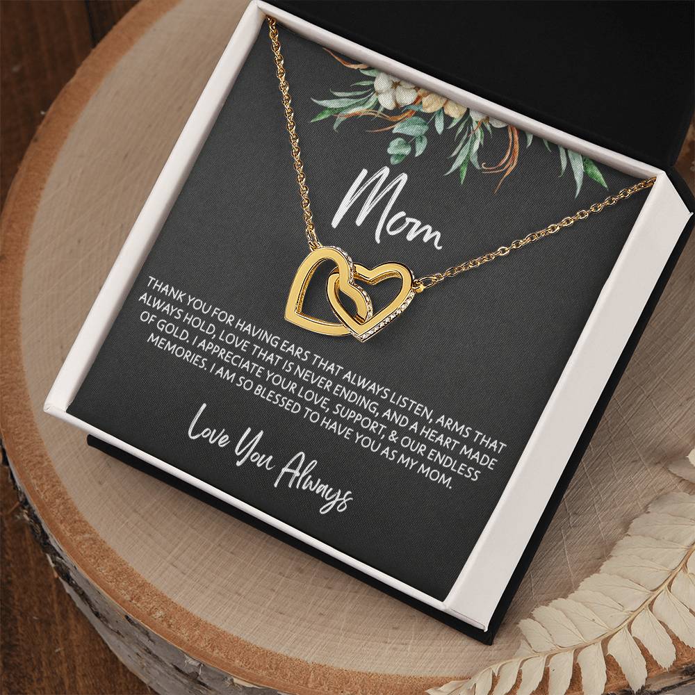 To Mom - Mother's Day Necklace - “I am So Bless to Have you as My Mom” - Interlocking Hearts Necklace Gift Set - Design Dark 10.2