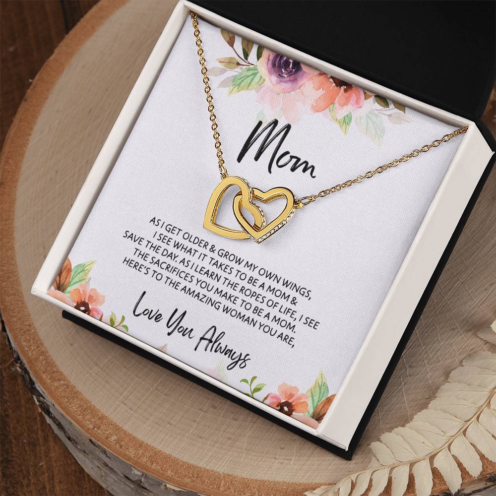 To Mom - Mother's Day Necklace - "Here's to an Amazing Woman" - Interlocking Hearts Necklace Gift Set - Design Light 3.2