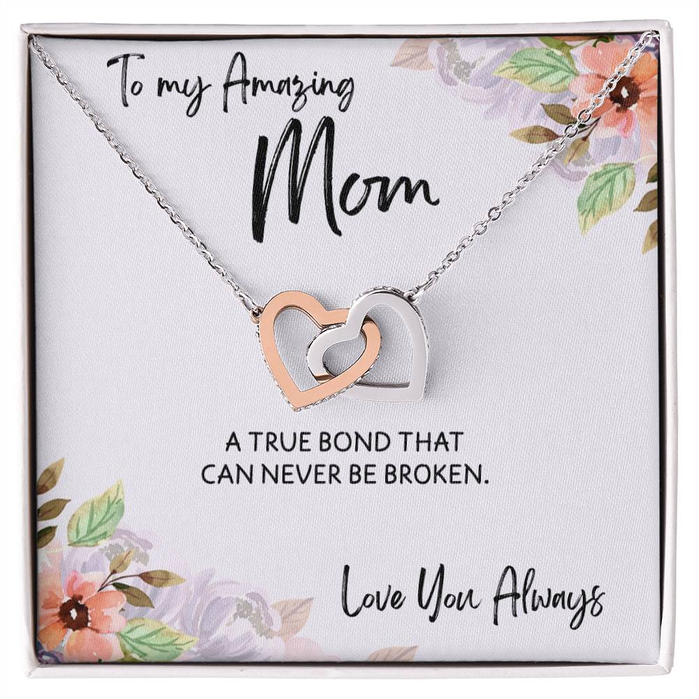 To Mom from Daughter - Mother's Day Necklace - “A True Bond That Can Never Be Broken” - Interlocking Hearts Necklace Gift Set - Design Light 1.1