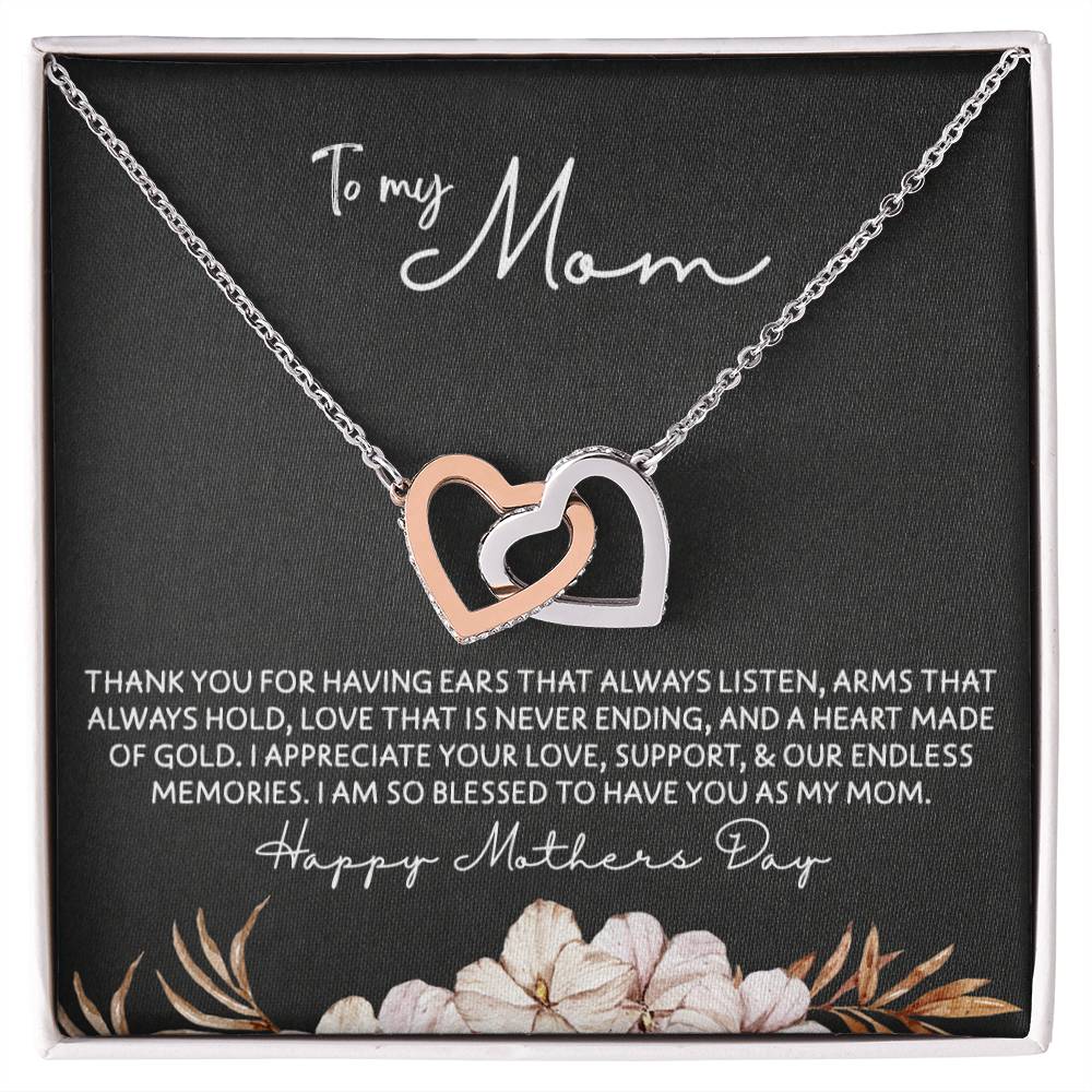 To Mom - Mother's Day Necklace - “I am So Bless to Have you as My Mom” - Interlocking Hearts Necklace Gift Set - Design Dark 10.3