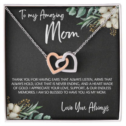 To Mom - Mother's Day Necklace - “I am So Bless to Have you as My Mom” - Interlocking Hearts Necklace Gift Set - Design Dark 10.1