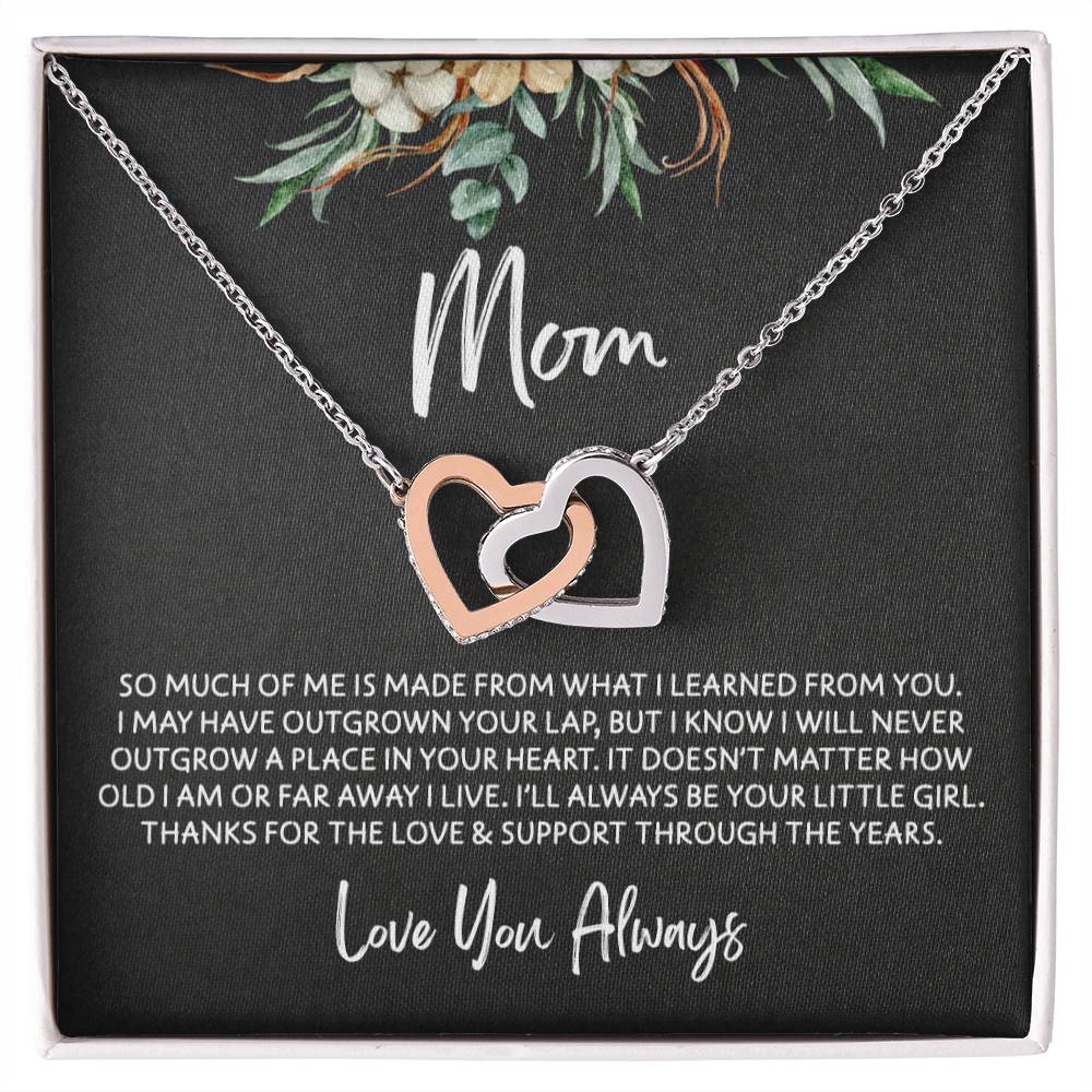 To Mom - Mother's Day Necklace - "I'll Always Be Your Little Girl" - Interlocking Hearts Necklace Gift Set - Design Dark 4.2