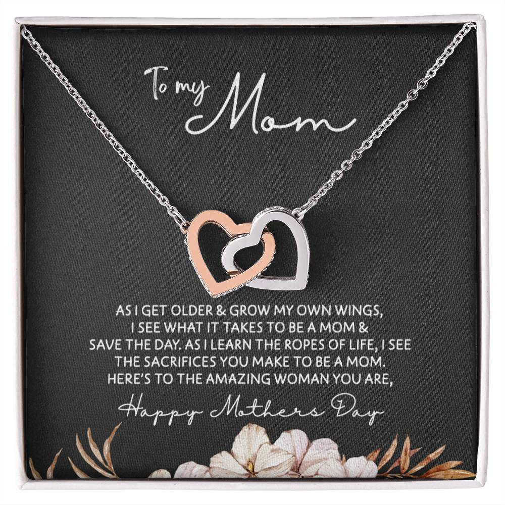 To Mom - Mother's Day Necklace - "Here's to an Amazing Woman" - Interlocking Hearts Necklace Gift Set - Design Dark 3.3