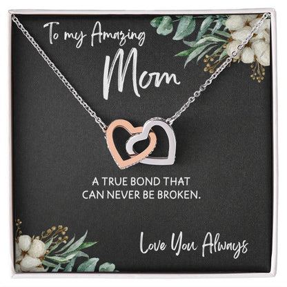To Mom from Daughter - Mother's Day Necklace - “A True Bond That Can Never Be Broken” - Interlocking Hearts Necklace Gift Set - Design Dark 1.1