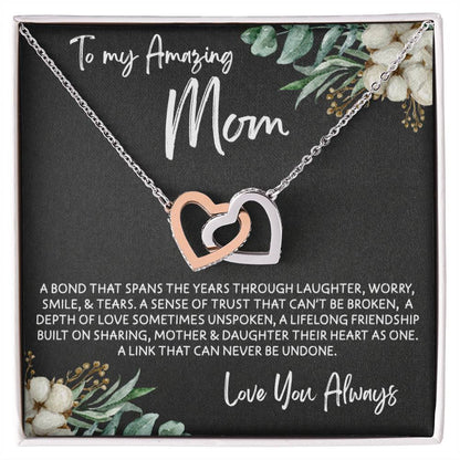 To Mom from Daughter - Mother's Day Necklace - “Link that Can Never Be Undone” - Interlocking Hearts Necklace Gift Set - Design Dark 10.1