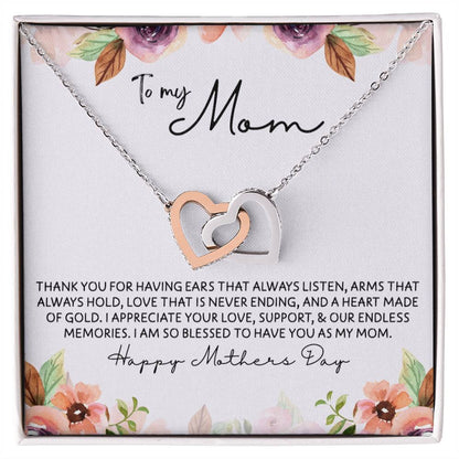 To Mom - Mother's Day Necklace - “I am So Bless to Have you as My Mom” - Interlocking Hearts Necklace Gift Set - Design Light 10.3