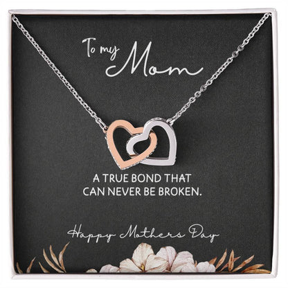 To Mom from Daughter - Mother's Day Necklace - “A True Bond That Can Never Be Broken” - Interlocking Hearts Necklace Gift Set - Design Dark 1.3