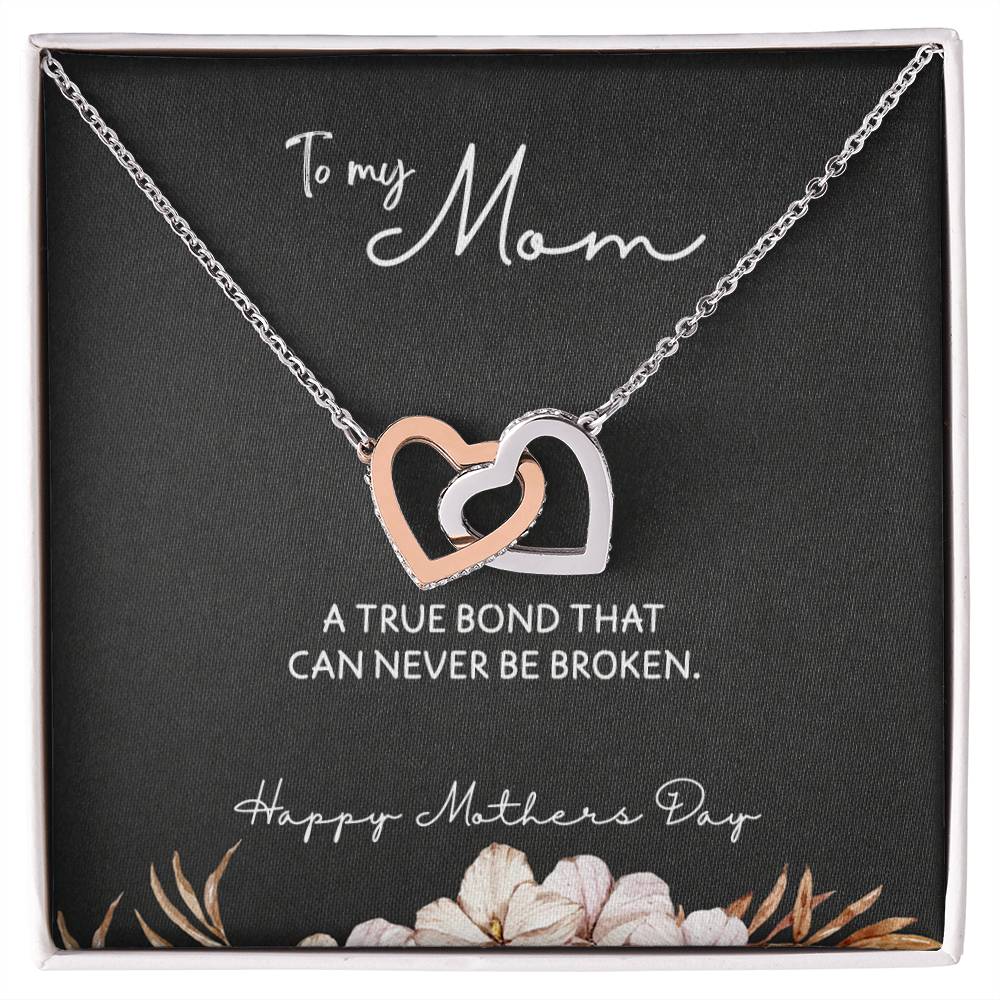 To Mom from Daughter - Mother's Day Necklace - “A True Bond That Can Never Be Broken” - Interlocking Hearts Necklace Gift Set - Design Dark 1.3