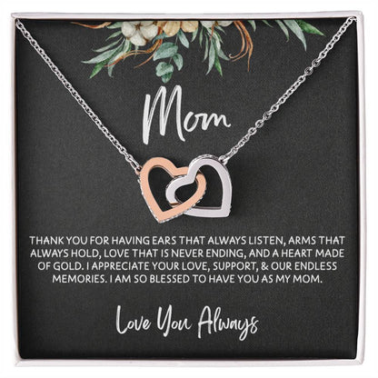 To Mom - Mother's Day Necklace - “I am So Bless to Have you as My Mom” - Interlocking Hearts Necklace Gift Set - Design Dark 10.2