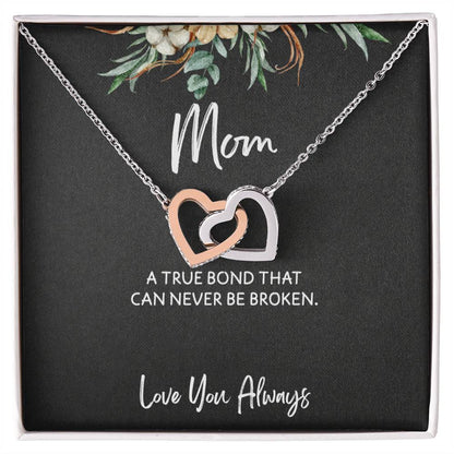 To Mom from Daughter - Mother's Day Necklace - “A True Bond That Can Never Be Broken” - Interlocking Hearts Necklace Gift Set - Design Dark 1.2