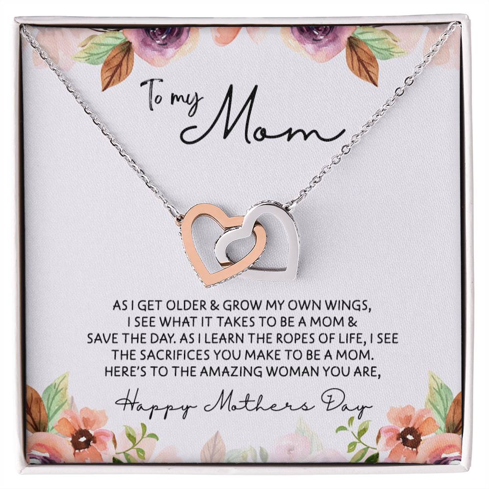 To Mom - Mother's Day Necklace - "Here's to an Amazing Woman" - Interlocking Hearts Necklace Gift Set - Design Light 3.3