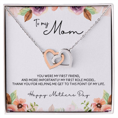 To Mom - Mother's Day Necklace - "You Were My First Friend" - Interlocking Hearts Necklace Gift Set - Design Light 5.3