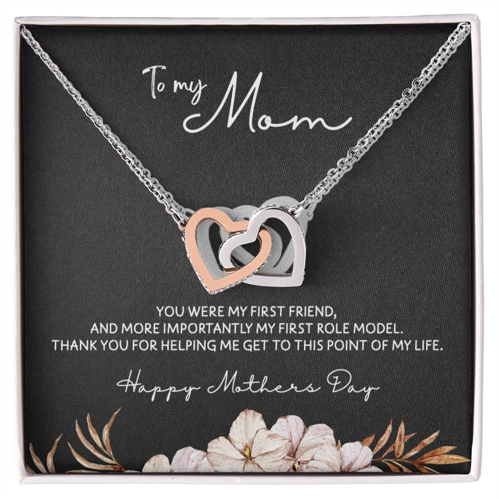 To Mom - Mother's Day Necklace - "You Were My First Friend" - Interlocking Hearts Necklace Gift Set - Design Dark 5.3