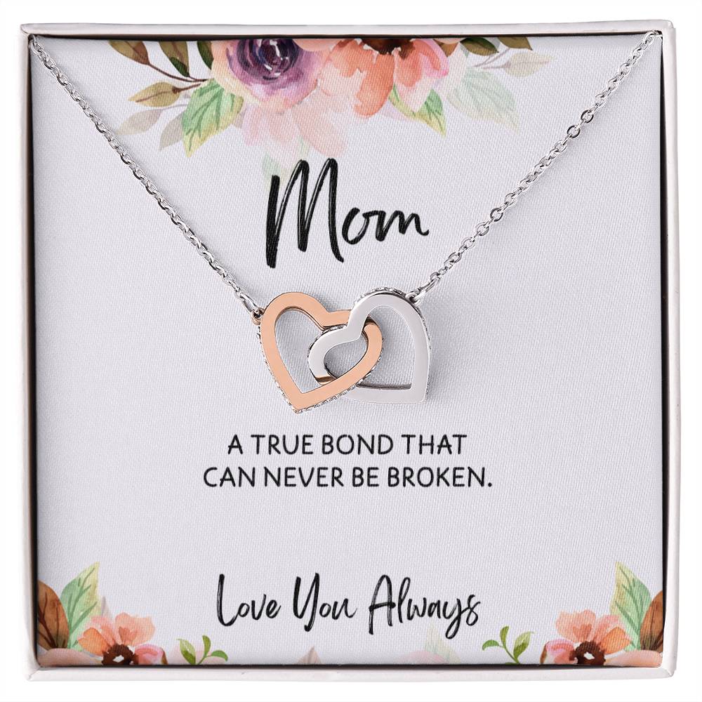To Mom from Daughter - Mother's Day Necklace - “A True Bond That Can Never Be Broken” - Interlocking Hearts Necklace Gift Set - Design Light 1.2