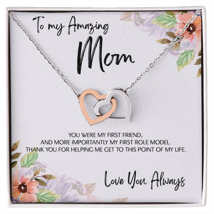 To Mom - Mother's Day Necklace - "You Were My First Friend" - Interlocking Hearts Necklace Gift Set - Design Light 5.1