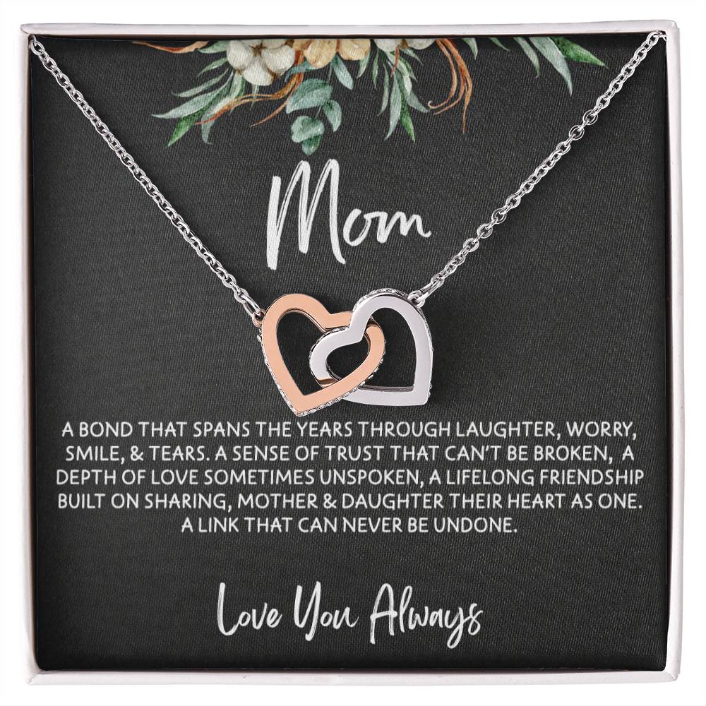 To Mom from Daughter - Mother's Day Necklace - “Link that Can Never Be Undone” - Interlocking Hearts Necklace Gift Set - Design Dark 10.2