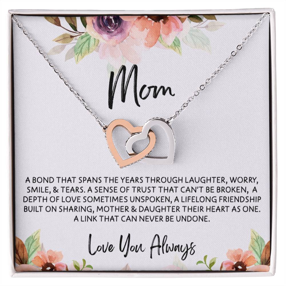 To Mom from Daughter - Mother's Day Necklace - “Link that Can Never Be Undone” - Interlocking Hearts Necklace Gift Set - Design Light 10.2