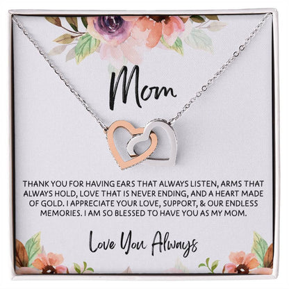To Mom - Mother's Day Necklace - “I am So Bless to Have you as My Mom” - Interlocking Hearts Necklace Gift Set - Design Light 10.2